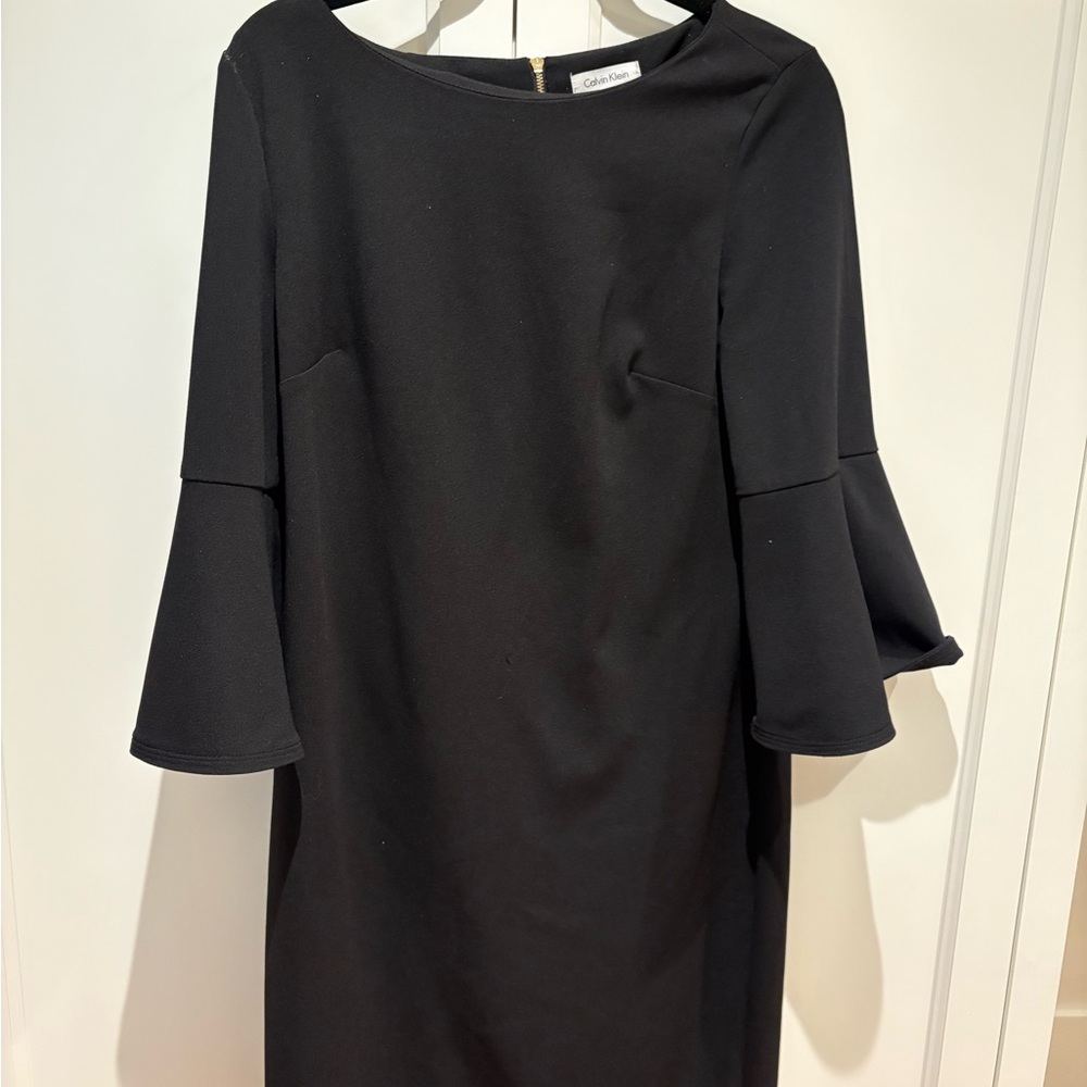 Calvin Klein Black Sheath Dress with Bell Sleeves